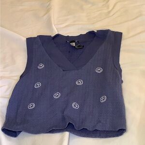 Blue Sleeveless Top with Smiley Faces